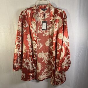 Escalier Women’s Satin Robe Red Gold Print NWT Missing Belt Size XL Lingerie